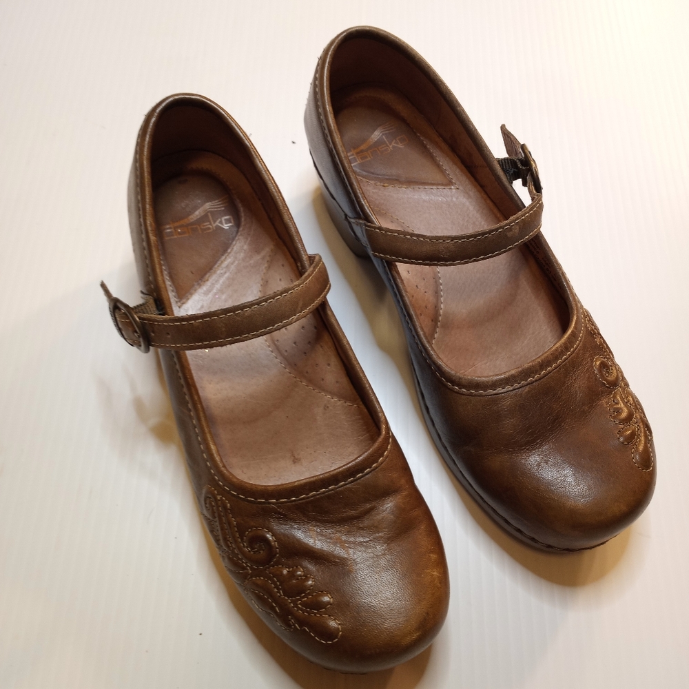 Dansko Brown Savanna Embossed Leather Mary Jaine Comfort Clogs Sz 39